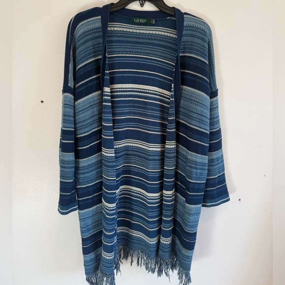 Ralph Lauren Sweaters - LAUREN RALPH LAUREN Women's Striped Open Front Long Cardigan Fringe Boho Classic